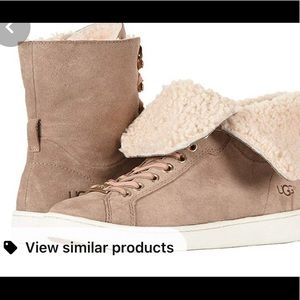 Women’s Ugg Starlyn fur lace up sneaker color:fawn